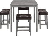 59'' Industrial 4 Piece Bar Table Set with Power Outlet, 3 Padded Stools for Kitchen, Living Room, Dining Room, Brown