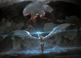 Fantasy Dragon and Cavaliers Picture and Poster Magic World Canvas Painting Mysterious Unique Wall Art War Furnishing Home Decor