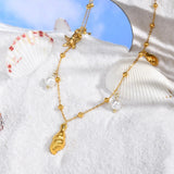 Vnox Ocean Style Stainless Steel Pearl Conch Necklace Summer Jewelry For Women Girl Gold Color Bead Chain Cool Collar Heart Tail