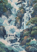 Hokusai Ukiyo-e Blue Green Waterfall Canvas Print Traditional Japanese Art Vintage Wall Poster Asian Landscape Art Home Decor