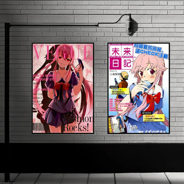 Cute M-Mirai N-Nikki Poster Sticky Wall Art Printing Waterproof Home Living Bed Room Bar Aesthetic Decor