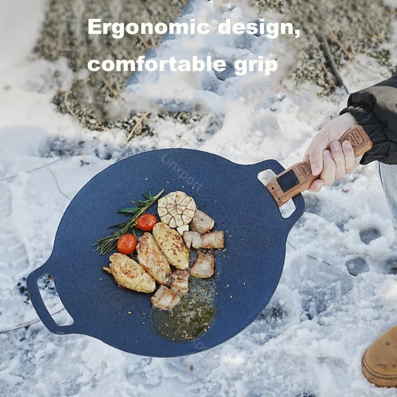 Outdoor Grill Pan Handle Anti-scalding Solid Wood Handle Bayonet Adjustable Heat Resistant Insulated Grip Outdoor Camping Tool
