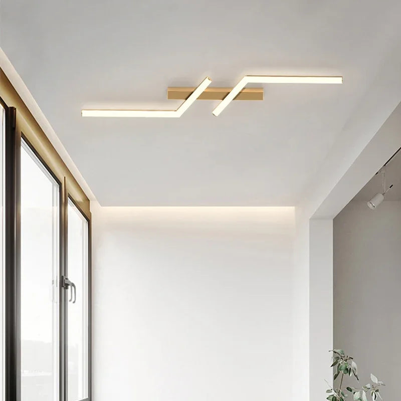 Modern LED Ceiling Light Minimalist Lines Black Aluminium Lamps For Living Room Bedroom Study Coffee Shop Illumination Fixtures