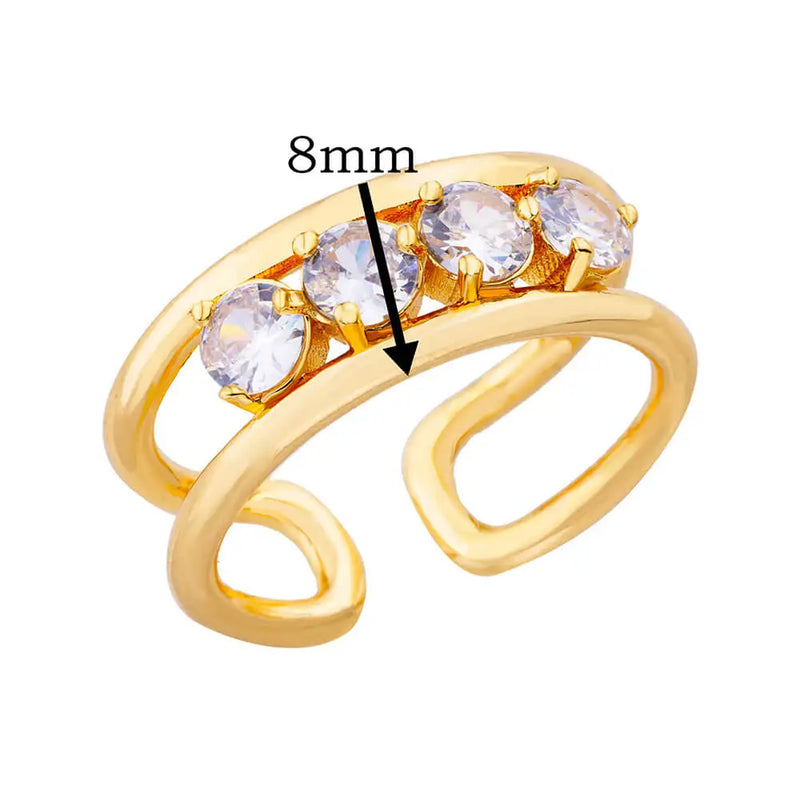 White Zircon Geometric Stainless Steel Rings For Women Adjustable Gold Plated Simplicity Ring Wedding Aesthetic Jewelry Gift BFF