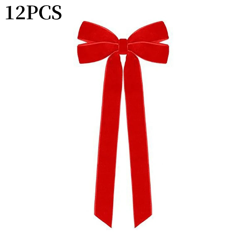 12pcs Christmas Bow Decorations Velvet Ribbons Xmas Wreaths Gift Ties Diy Home Holiday Decorations Pendants Party Supplie