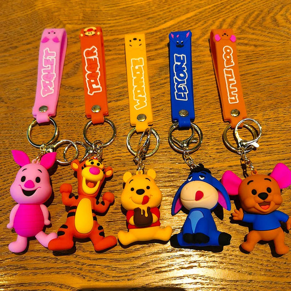 Disney Winnie Piglet Tigger Keychains Cute Cartoon Baby Boy Girl Figure Keyring Kawaii Minnie Key Chain Model Kid Toy Children G
