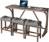 59'' Industrial 4 Piece Bar Table Set with Power Outlet, 3 Padded Stools for Kitchen, Living Room, Dining Room, Brown