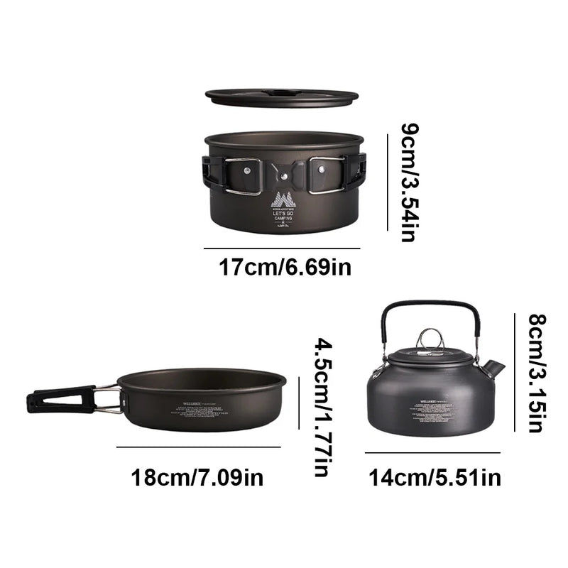 WELLHIKE Camping Cookware Set with Water Kettle Portable Camping Stove Tableware Pot Outdoor Fishing Camping Kitchen Supplies