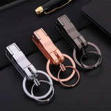Top Grade Men Leather Waist Hanging Anti-lost Removable Belt Keychain Metal Double Keyring Auto Pendant Key Holder Accessories