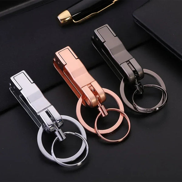 Top Grade Men Leather Waist Hanging Anti-lost Removable Belt Keychain Metal Double Keyring Auto Pendant Key Holder Accessories