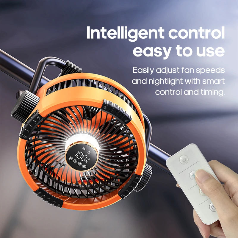 New 6 in 1 Outdoor Camping Fan 20000mAh Rechargeable Portable Wireless Tent Ceiling Fan 4 Speed Adjustment with Hook & LED Light