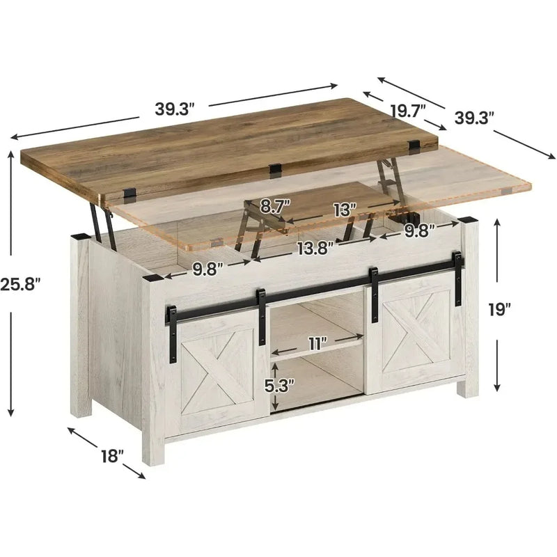Lift Top Coffee Table 4 in 1 Multi-Function Convertible Coffee Tables with Storage and Hidden Compartment Farmhouse Coffee Table