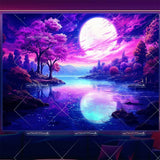 Mountain Moon Blacklight Tapestry UV Reactive Glow in The Dark Tree  Neon Tapestry Wall Art Decor Aesthetic Party Backdrops