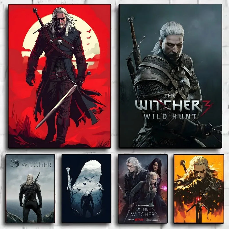 The W-Witcher 3 Wild Hunt Game Poster HD art sticky wall waterproof home living room bar decoration