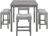 59'' Industrial 4 Piece Bar Table Set with Power Outlet, 3 Padded Stools for Kitchen, Living Room, Dining Room, Brown