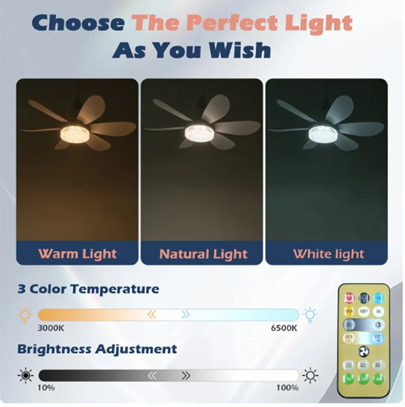 Modern ceiling fan light LED 20Inch Electric fan for room remote control for dimming for living room study household AC85-265V
