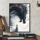 Asian Ink Style Dragon Shadow Waves Art Poster HD art sticky wall waterproof home living room bedroom bar aesthetic decoration