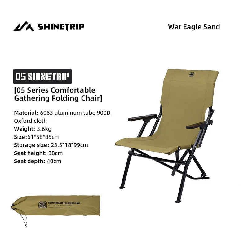 ShineTrip Outdoor Camping Foldable Portable Chair Aluminum Alloy High Back Recliner Fishing Picnic Equipment Chair