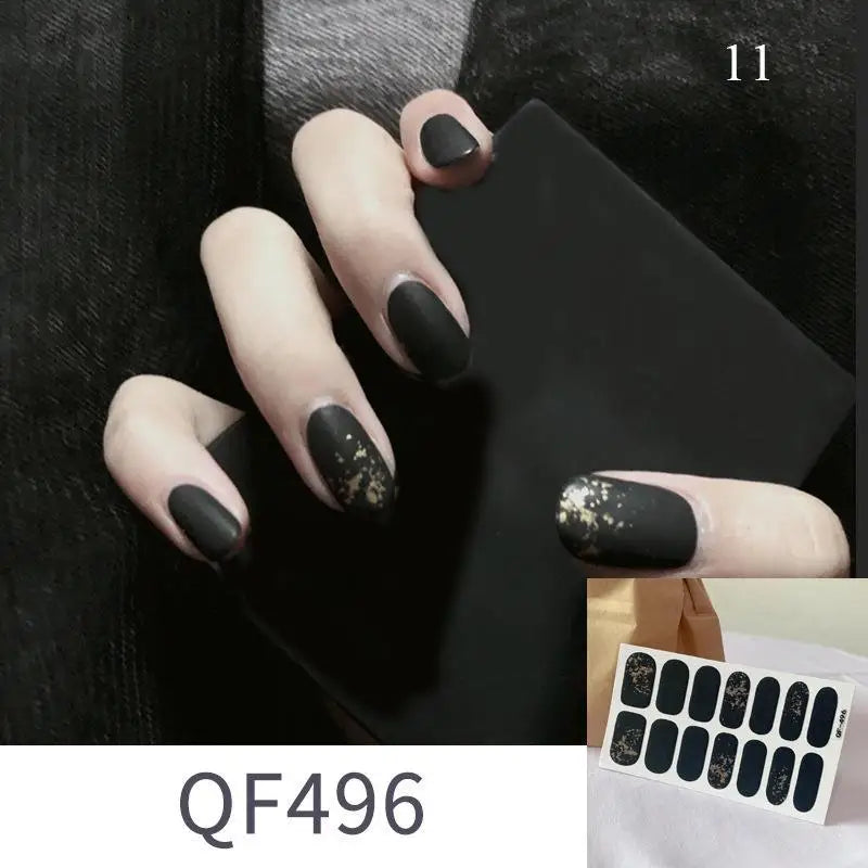 Shiny Self-adhesive Nail Stickers Short Black Lacquer Strips For Nails Full Cover False Nails Stickers Waterproof Manicure Film