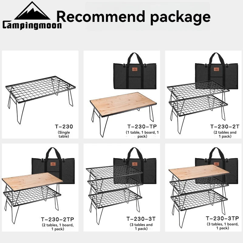 CAMPINGMOON T230/T-2303 Multi purpose Iron Storage Rack Camping Table Portable Multi functional BBQ Outdoor Folding Table