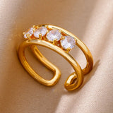 White Zircon Geometric Stainless Steel Rings For Women Adjustable Gold Plated Simplicity Ring Wedding Aesthetic Jewelry Gift BFF