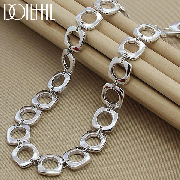 DOTEFFIL 925 Sterling Silver Square Round Chain Necklace For Women Man Charm Wedding Engagement Party Fashion Jewelry