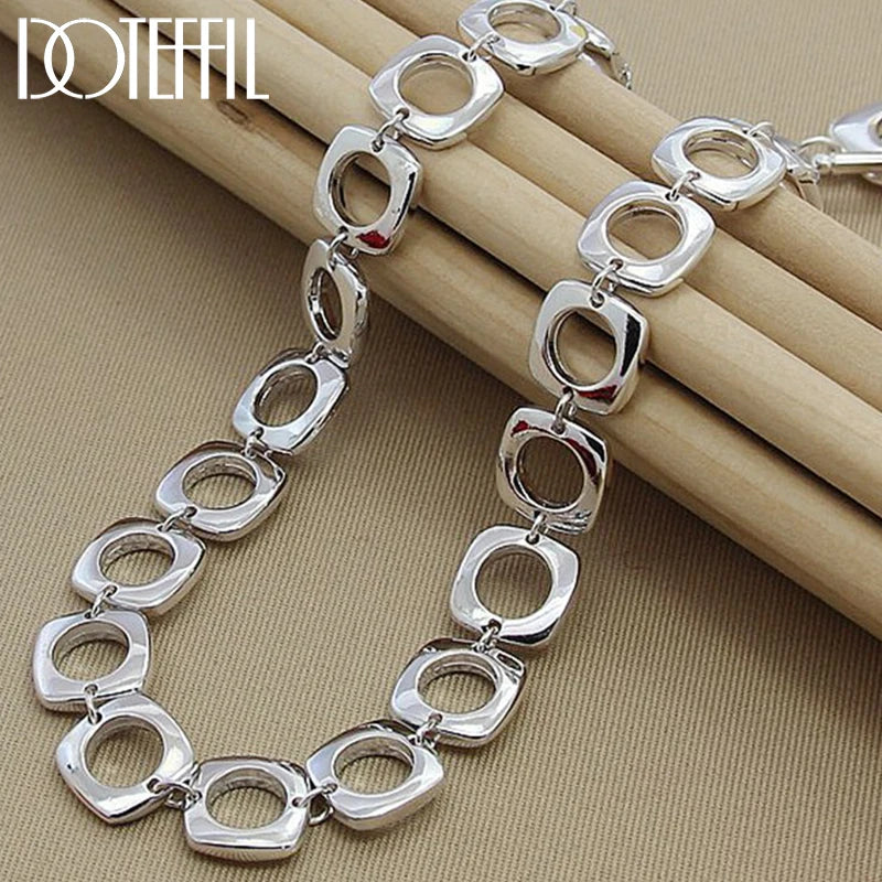 DOTEFFIL 925 Sterling Silver Square Round Chain Necklace For Women Man Charm Wedding Engagement Party Fashion Jewelry