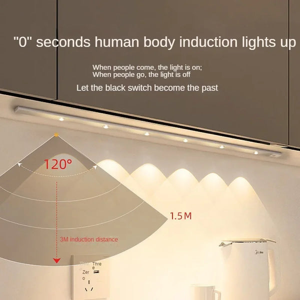 LED Night Light Kitchen Under Cabinet 20/30/40/50cm Rechargeable PIR Motion Sensor Closet Wardrobe Lamp Aluminum Night Light