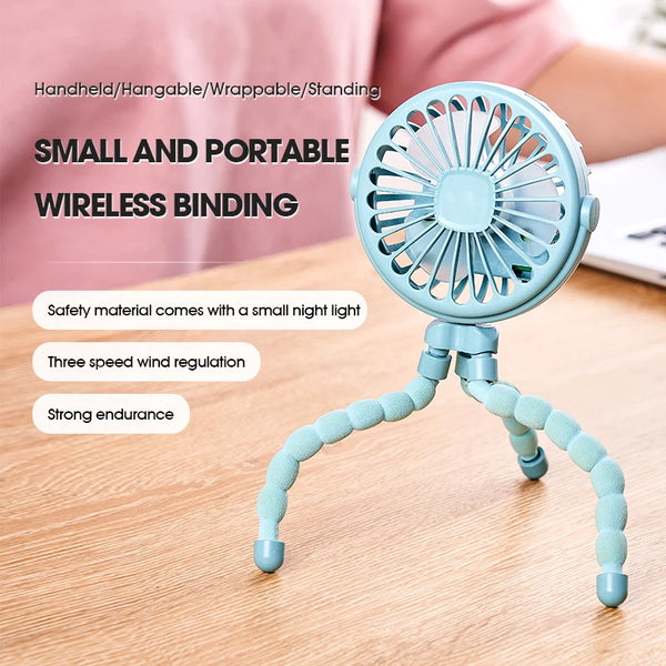 Fan Portable Desktop Folding Fan,Outdoor Baby Stroller Handheld Fan, Summer Mute Small Multifunctional Octopus Mini Fan