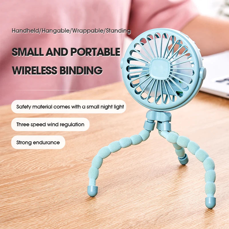 Fan Portable Desktop Folding Fan,Outdoor Baby Stroller Handheld Fan, Summer Mute Small Multifunctional Octopus Mini Fan