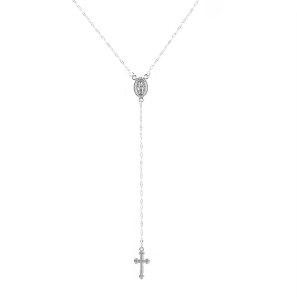 Virgin Mary Metal Necklaces with Cross Pendant for Gold and Silver Color Prayer Collar Long Sweater Chain Necklace for Women Men