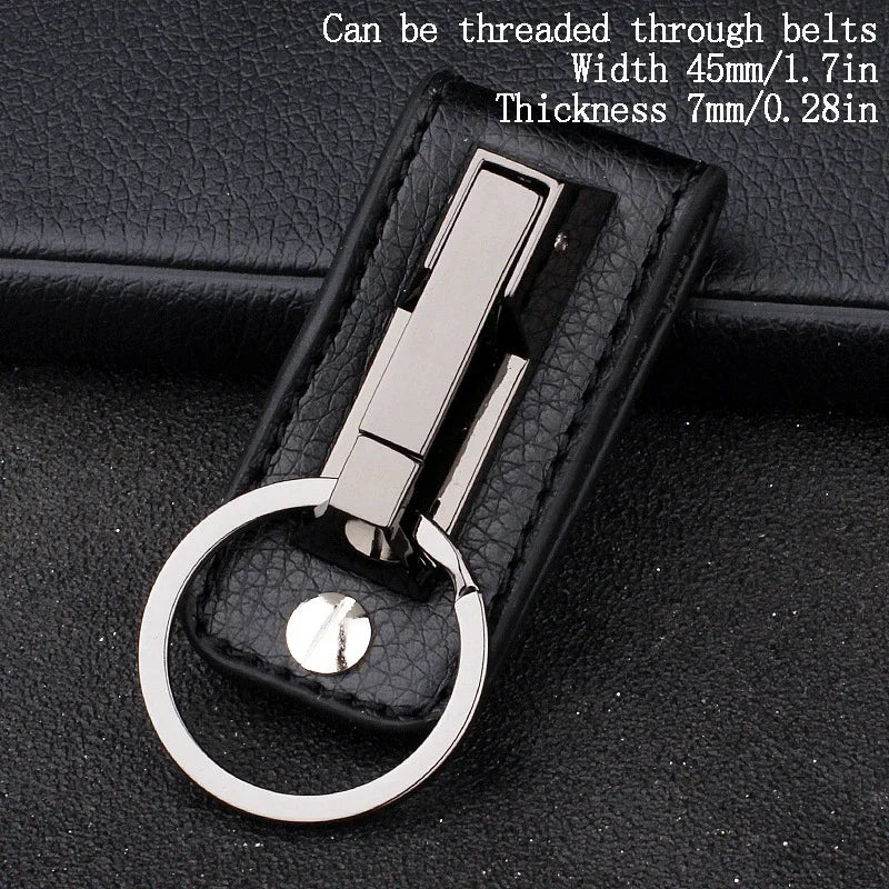 Top Grade Men Leather Waist Hanging Anti-lost Removable Belt Keychain Metal Double Keyring Auto Pendant Key Holder Accessories