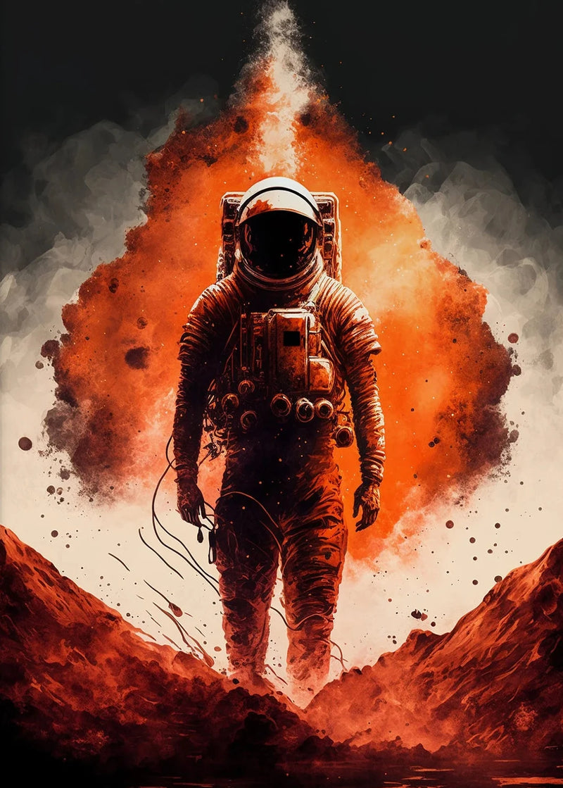 Astronaut Spaceman Oil Painting Wall Art Vibrant Sci-Fi Canvas Print Poster Colorful Outer Space Themed Living Room Decor Gift
