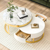 Coffee Table, Modern Round Nesting Coffee Table with Drawers Easy To Assemble, Circle Coffee Tables for Living Room