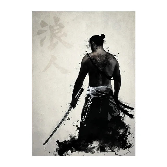 Vintage Japanese Samurai Poster Printed Canvas Modern Living Room Drawing Art Decor Black White Photo Wall Decoration No Frame
