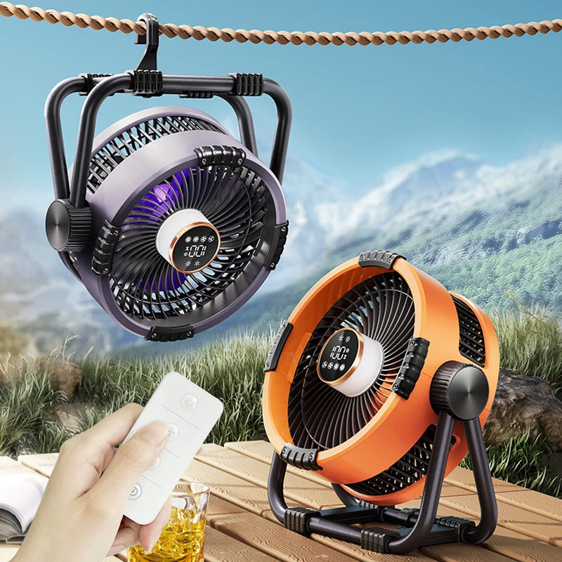 New 6 in 1 Outdoor Camping Fan 20000mAh Rechargeable Portable Wireless Tent Ceiling Fan 4 Speed Adjustment with Hook & LED Light