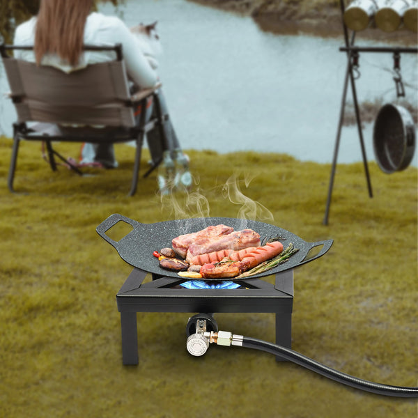 Portable Single Burner Outdoor Gas Stove Propane Cooker With Adjustable 0-20Psi Regulator Hose For Patio Camping