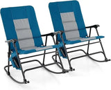 Oversized Folding Rocking Chair, Padded Patio Lounge Rocker w/Metal Frame, Armrests, Side Pocket, Lightweight Portable Rocking