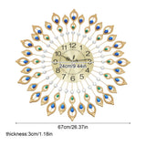 Luxury Large Clock 3D Peacock Retro Wall Decor Digital Clock Modern Art Living Room Decoration