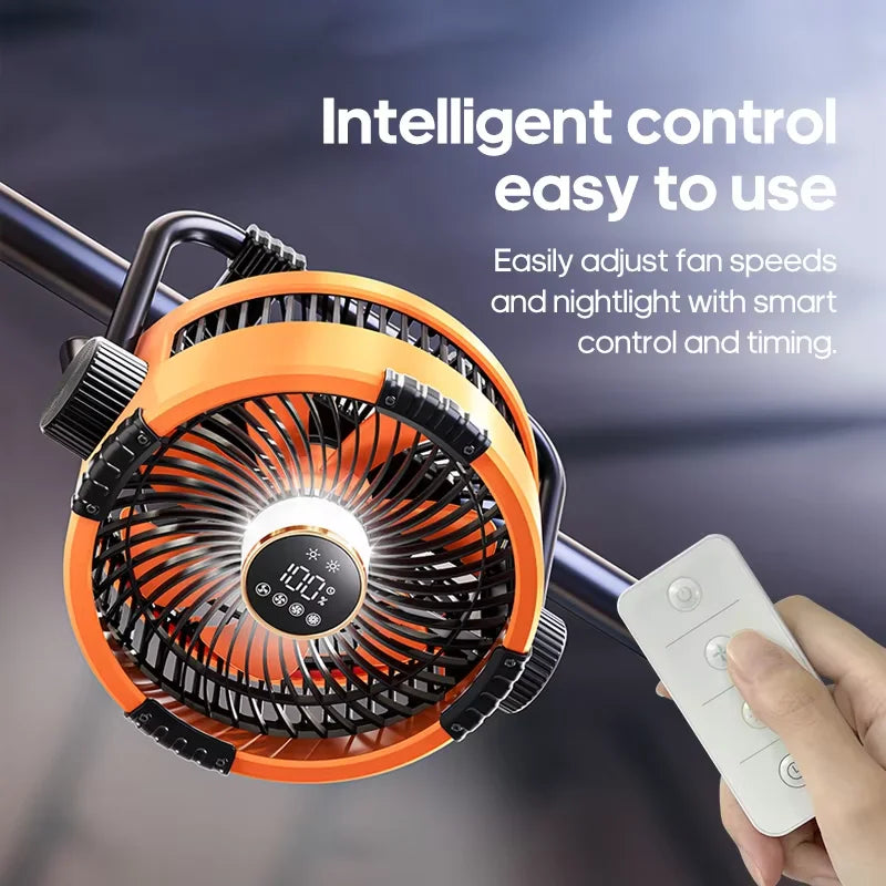 Upgraded 6-in-1 camping fan 20000mAh rechargeable battery portable outdoor fan 4-speed air circulator with hook and LED NEW