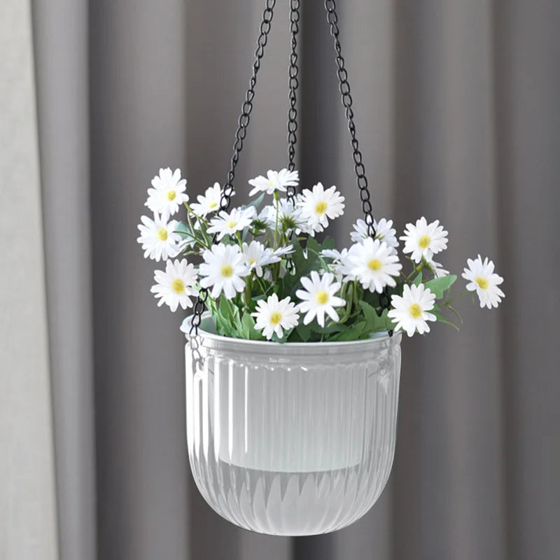 Self Watering Hanging Planters Indoor Flower Pot Outdoor Hanging Basket Plant Hanger with 3Hooks Drainage Hole Home Garden Decor