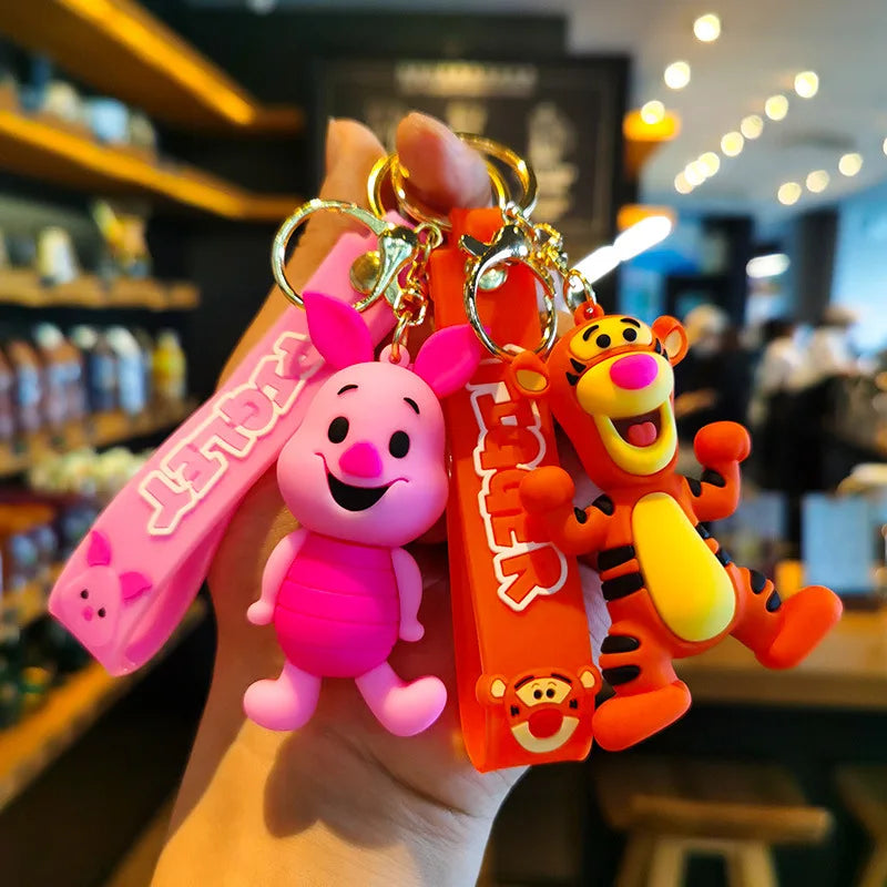 Disney Winnie Piglet Tigger Keychains Cute Cartoon Baby Boy Girl Figure Keyring Kawaii Minnie Key Chain Model Kid Toy Children G
