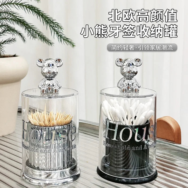 Creative Bear Toothpick Box Cotton Swab Storage Box Toothpick Holder Container Toothpick Dispenser Kitchen Storage Gadgets