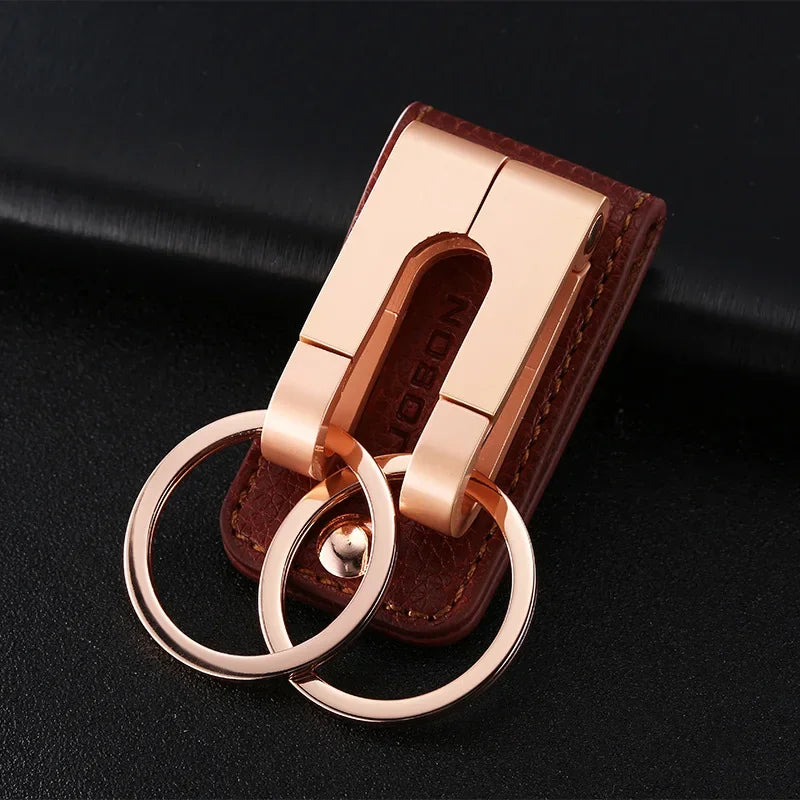 Top Grade Men Leather Waist Hanging Anti-lost Removable Belt Keychain Metal Double Keyring Auto Pendant Key Holder Accessories