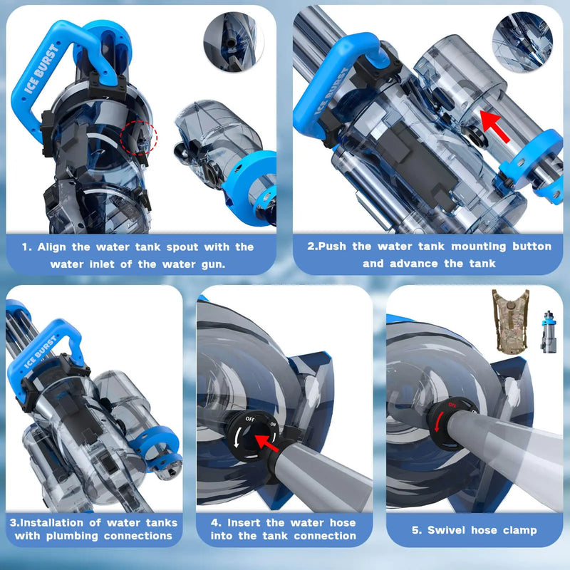 Strongest Gatling Electric Water Gun Toy With Light Continuous Shooting Water Gun Summer Beach Pool Battle Toys for Boy Adult