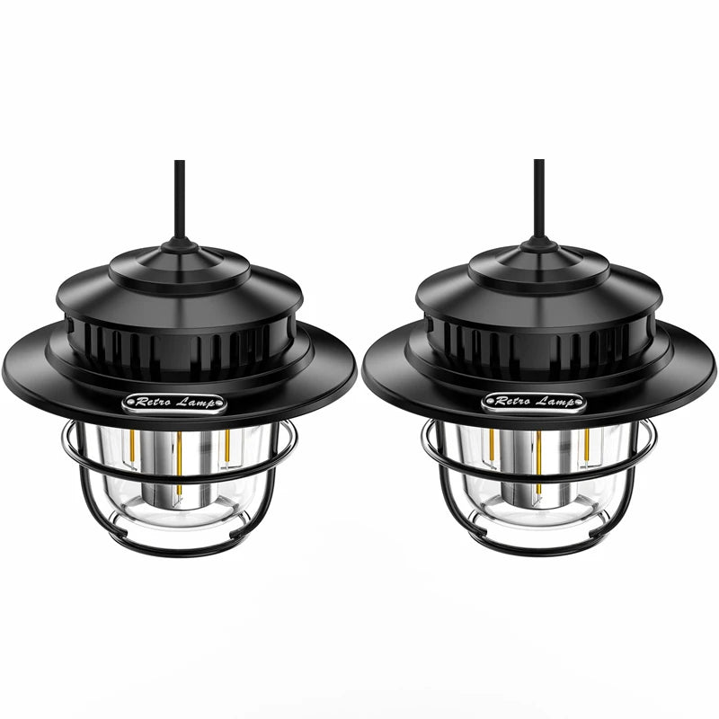 LED Camping Lantern Retro Hanging Light Portable Stepless Dimming Waterproof Rechargeable Outdoor Camping and Emergency Lighting