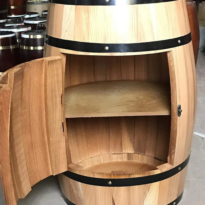 Wood Oak Barrel Wine Cabinet with Locking Door - Decorative Storage for Beer and Wine - Natural Wood Wine Cellar Display - Perfe