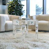 LUVODI Luxury Modern Round Mirrored Accent Side Table with Crystal Diamonds Inlay for Bedside Table