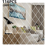 58/116Pcs 3D Mirror Wall Sticker DIY Diamond Triangles Acrylic Wall Stickers Self Adhesive Wall Decal for Living Room Home Decor