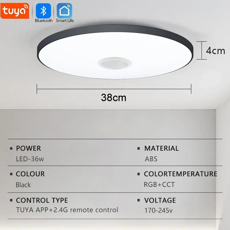 TUYA Smart Music Ceiling Light LED RGB Remote Control APP Bluetooth Audio Home Decorative Light Living Room Bedroom Ceiling Lamp